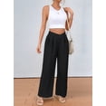 thumbnail image 4 of Womens Casual Solid Color Straight Leg Dress Pants Commute Work Trousers Black L, 4 of 9