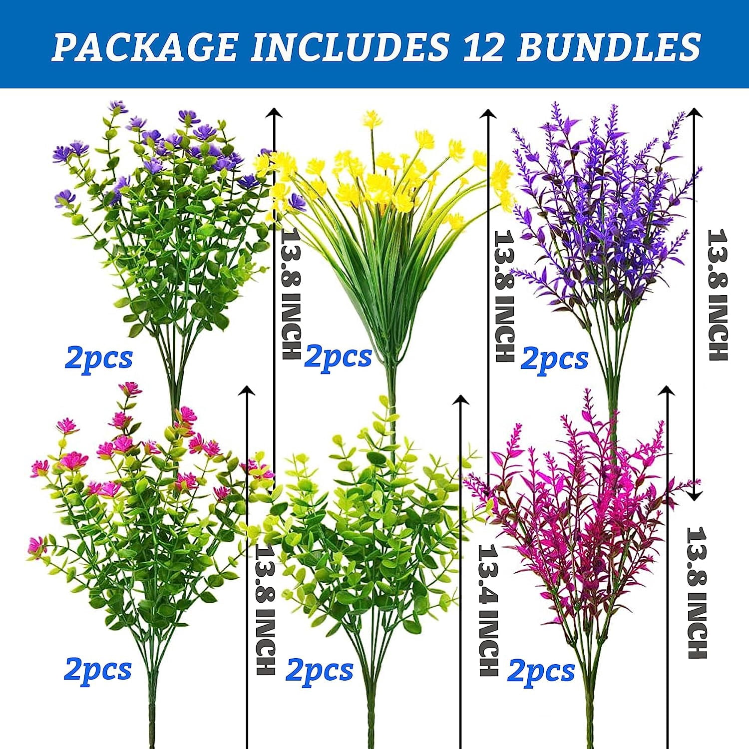 24 Bundles Artificial Fake Flowers Outdoor, 6 Styles UV Resistant No Fade Faux Plastic Greenery Shrubs Plants for Hanging Garden Porch Window Box Farmhouse Outside Decoration
