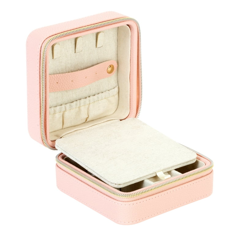 Ruby + Cash Blush Mini Faux Leather Zippered Travel Jewelry Organizer Box