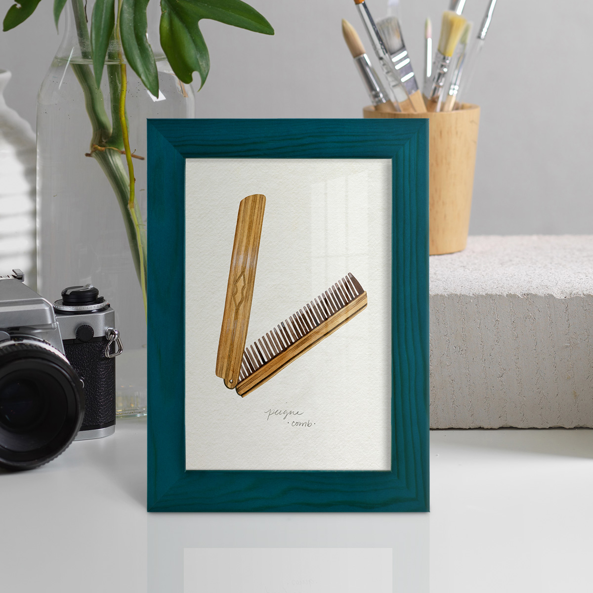 Gilded Toiletries IV - Framed Print w/glass - Ocean Blue