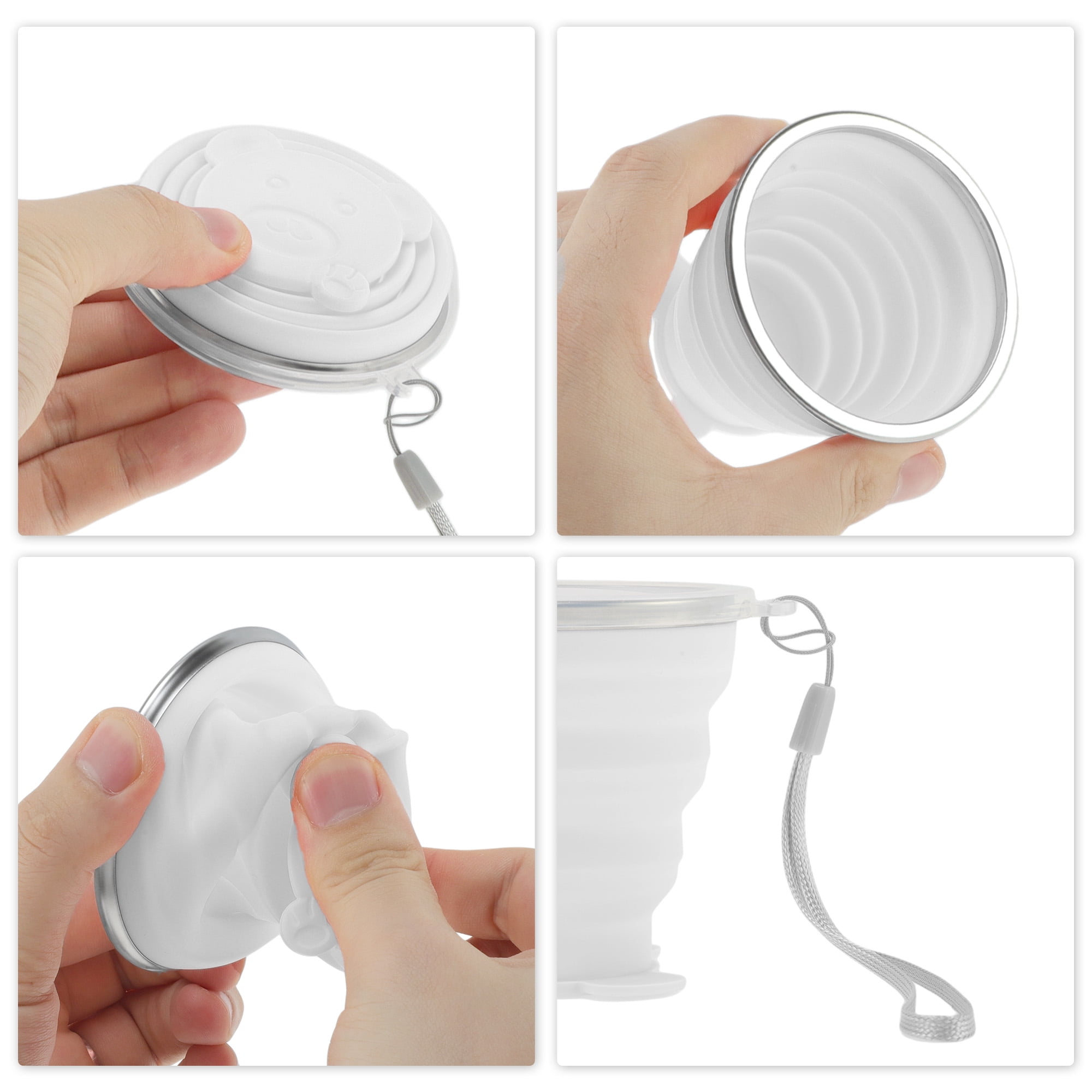 Unique Bargains Folding Cup Bears Design Collapsible Cups 1 Pc  Transparent White 270ml