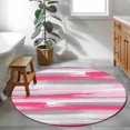 thumbnail image 3 of 3ft Round Rug, Pink Gray Stripes Non-Skid Rubber Backing Large Area Rugs - Living Room Bedroom Home Office, Watercolor Modern Abstract Minimalist Indoor Floor Mat Carpets Washable Rug, 3 of 9