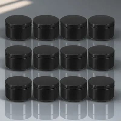 BESTOYARD Compact Black Metal Candle Container for Travel and Storage 12Pcs