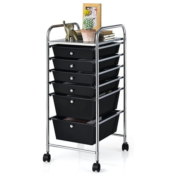 Beran7 Rolling Storage Cart with 6 Drawers, Multipurpose Mobile Organizer Cart for Tools Scrapbook Paper Home Office School (Black)
