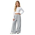 thumbnail image 2 of UACY Girls Sweatpants Wide Leg Drawstring Baggy Kids Pants Open Bottom Casual Loose Teen Joggers with Pockets (Grey, 7-8 Years), 2 of 9