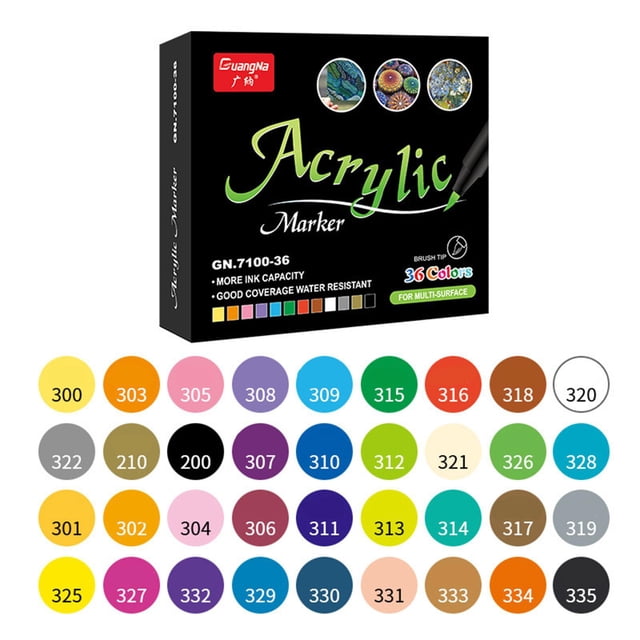 Juego de rotudores de pintura acrílica /24/36 colores , rotudores de punta fina impermeables de secado rápido vibrantes para te, ta BLESIY marcadores de pintura acrílica
