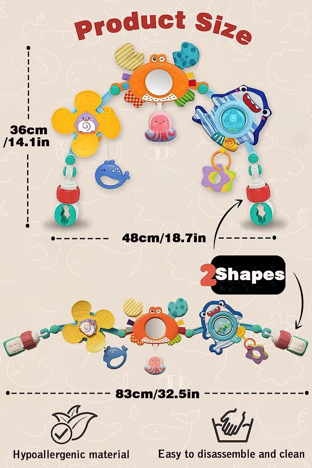 Ludolm Baby Stroller Arch Toys, Travel Car Seat Toys, Baby Play Arch Crib Accessory Toys, Mobile for Bassinet, Pram Activity Arch Bar Toys for Babies Infants