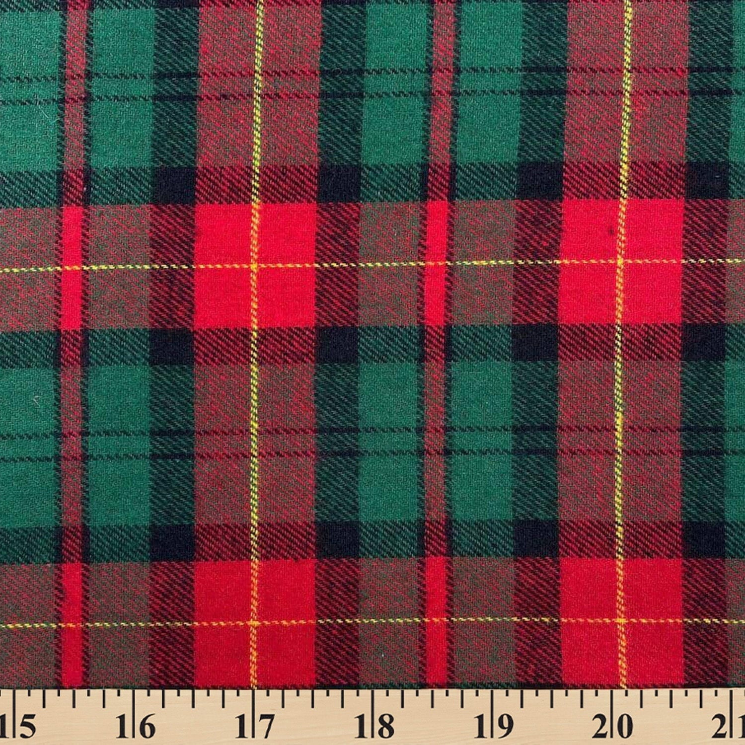 Flannel Brushed Hypoallergenic Cotton Tartan Plaid Geometric Benjamin Yarn Dyed Fabric By The Yard For Sewing Apparel, Accessories, & Décor - Hunter Green / Red (1 Yard)