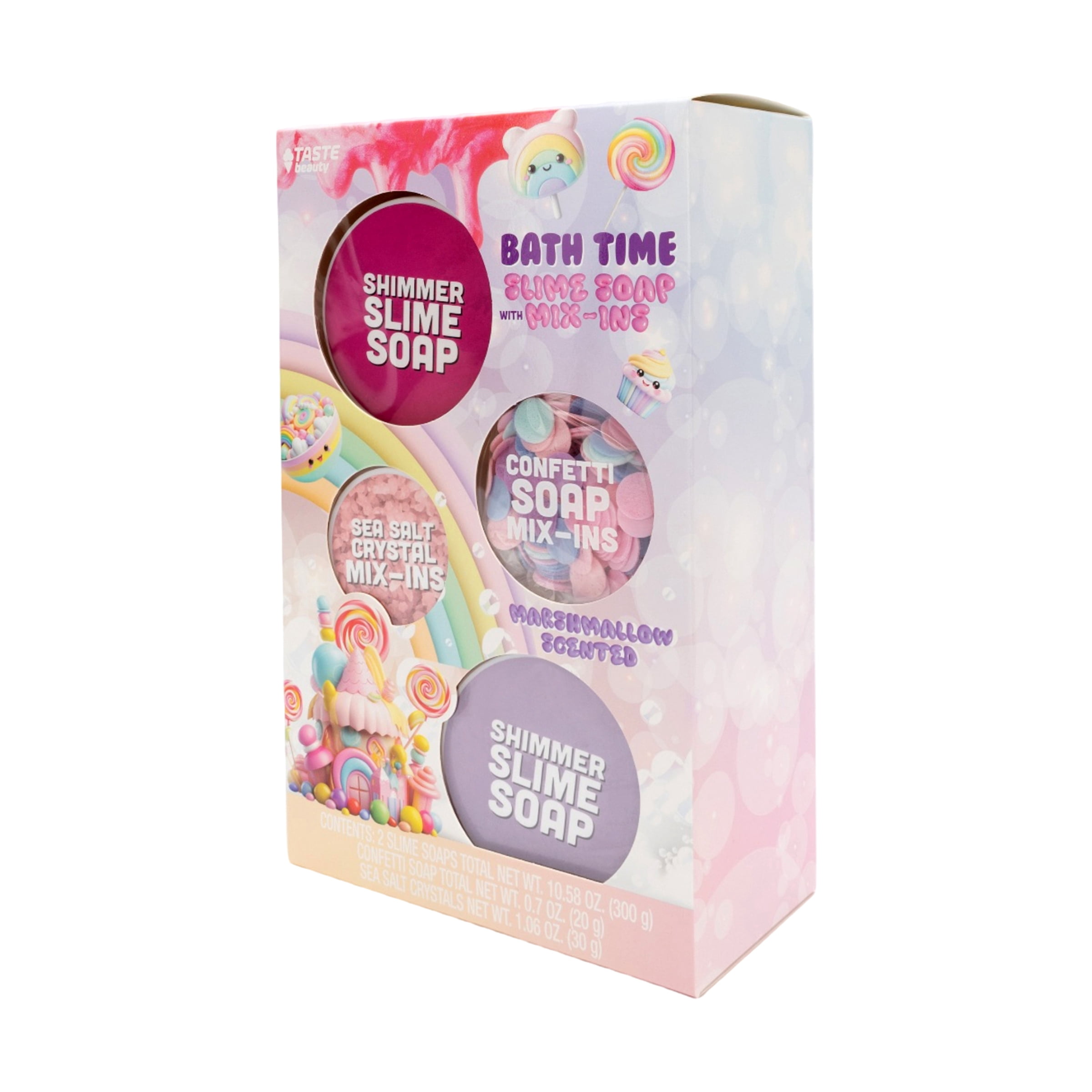 Taste Beauty Kawaii Sweets Bath Time Slime Soap with Mix-Ins Set, Marshmallow Scent, 4 Pieces