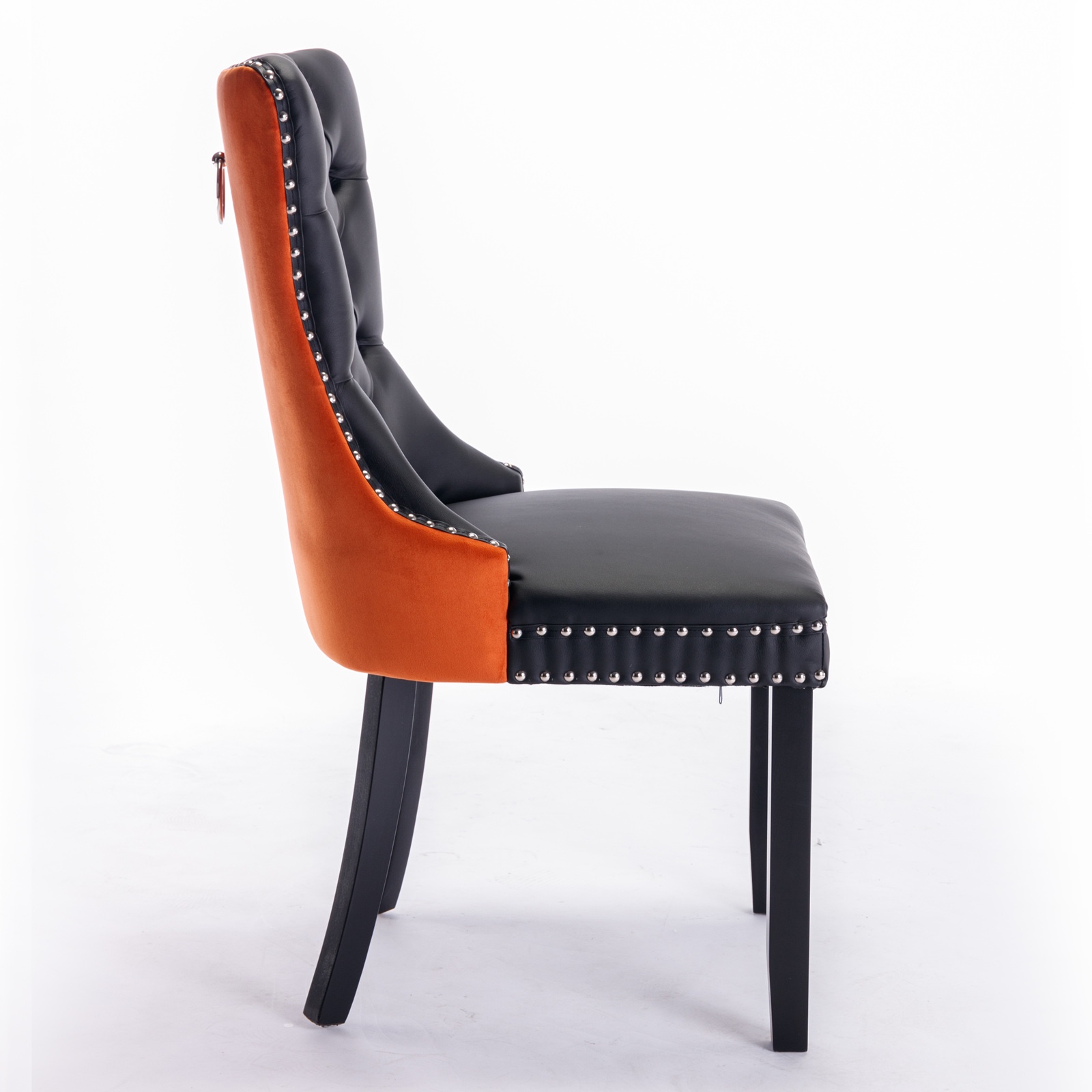Dining Chairs Set of 2, Upholstered High-End Tufted Dining Room Chair with Back Ring and Nailhead Trim, Modern Velvet Kitchen Chairs with Solid Wood Legs for Kitchen, Home,Black+Orange