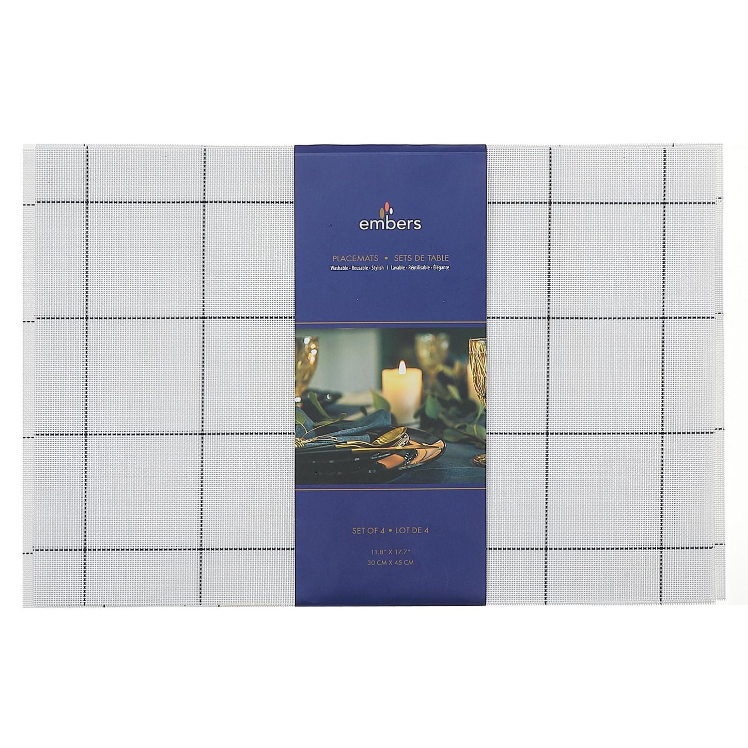 4Pc Tissé Pvc Platemat Bloc Carré Blanc 12 X 18 - Ensemble De 3