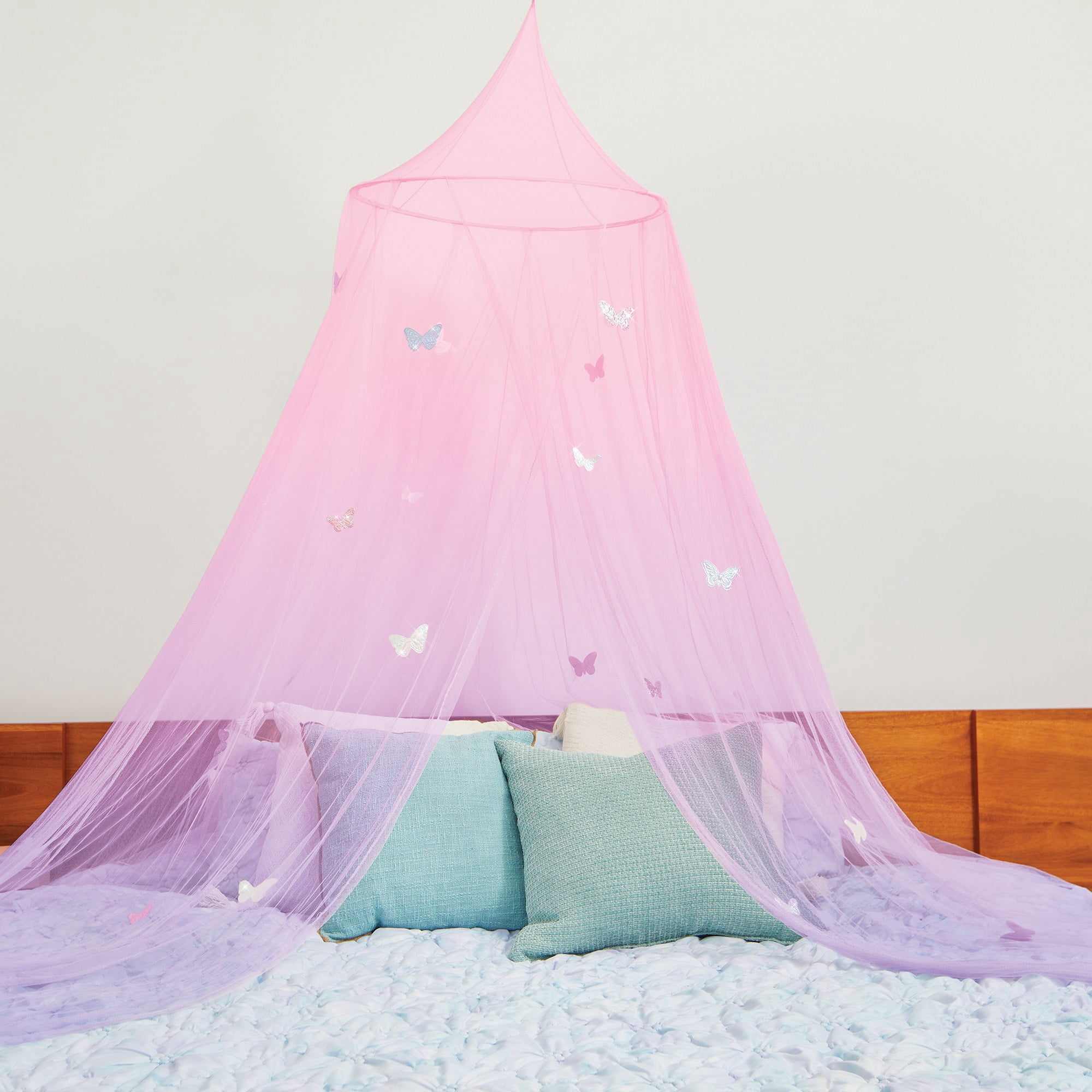Three Cheers for Girls: Butterfly Ombre Bed Canopy - Pink & Purple Shimmering Butterflies, Bedroom Accessory, Fits Twin/Full/Queen, Kids Ages 6+