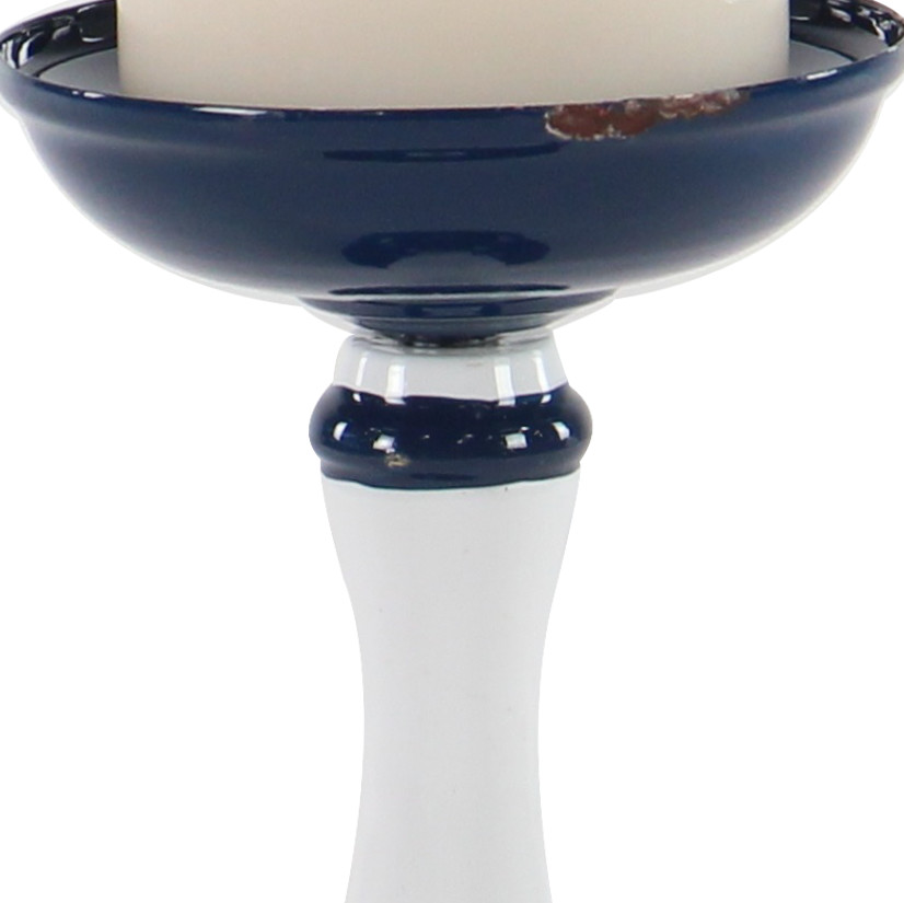 Decmode Rustic 8, 10, And 11 Inch White And Blue Metal Candle Holder - Set of 3