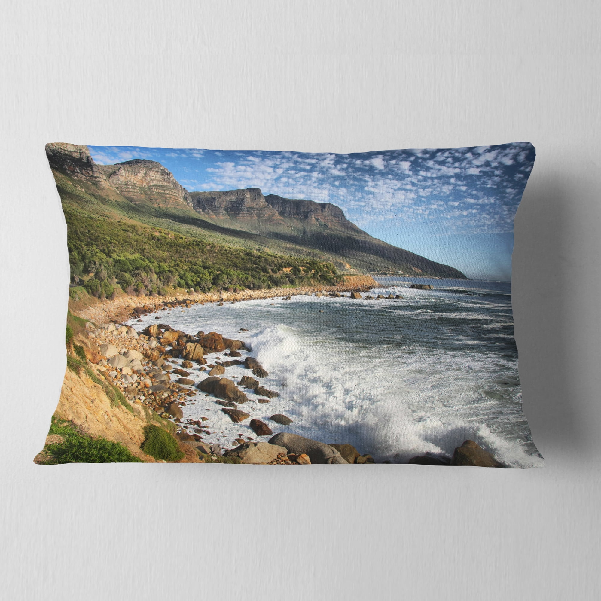 Designart Beautiful South African Seashore - Seashore Throw Pillow - 12x20