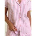 thumbnail image 5 of Women’s 2 Piece Casual Sets Lounge Outfits Cute Love Striped Print Short Sleeve Shirt + Drawstring Lace up Shorts Sets Homewear, 5 of 6
