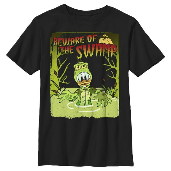 Boy's Mickey & Friends Donald Beware Of The Swamp  Graphic Tee Black Small