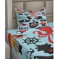 thumbnail image 2 of Ambesonne Pirate Fitted & Top Sheet Set with Sham, Cartoon Marine Adventure, Blue Dark Pink, 2 of 4