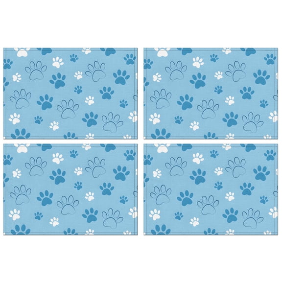 Blue Dog Paw Footprint Summer Placemats Table Placemats Set Of 4-Linen Kitchen Washable Placemats Table Mats 11.8"x17.7"Non-Slip Heat Resistant