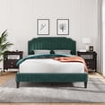 thumbnail image 5 of Queen Size Bed Frame, Velvet Upholstered Platform Bed, Solid Wood Bed Frame with Nailhead Trim & Curved Headboard, No Box Spring Needed, Green, 5 of 7
