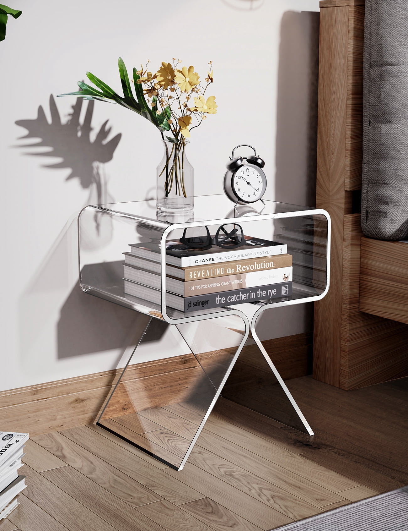 Solaround Acrylic Side Table Nightstand, 15.4''L x 11.8''W x 17.7''H, Clear