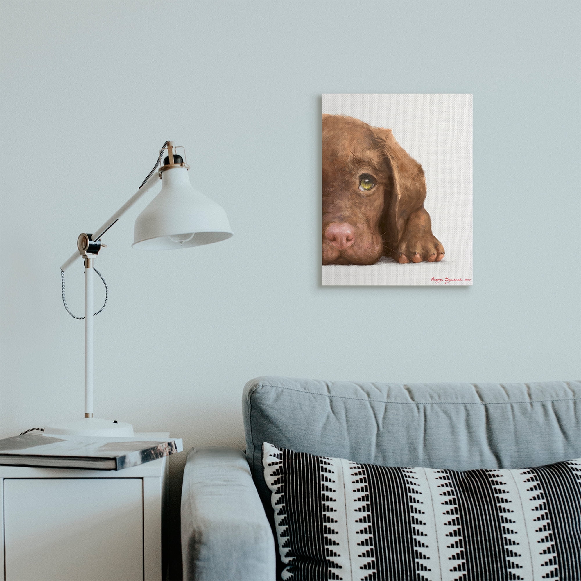 Stupell Industries Chocolate Labrador Puppy Resting Adorable Dog Portrait Canvas Wall Art, 16 x 20, Design by George Dyachenko