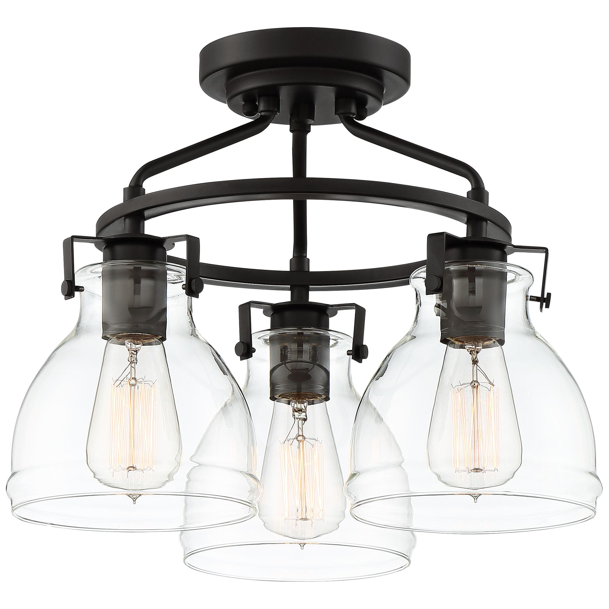 Possini Euro Design Industrial Rustic Farmhouse Ceiling Light Semi Flush Mount Fixture 14 1/2" Wide Bronze 3-Light Clear Glass Shade for Bedroom House