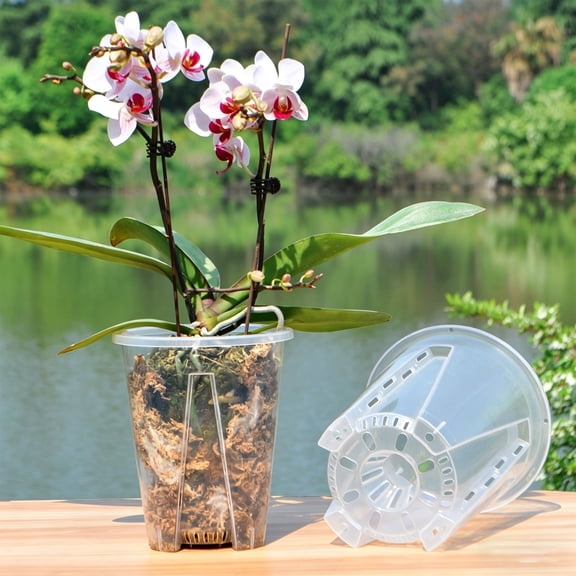 Plants Pot – 2 Packs 5 Inch Clear Orchid Pots with Drainage Holes for Repotting – Ideal for Healthy Root Growth – Sturdy Plastic Plant Pot for Indoor & Outdoor Plants