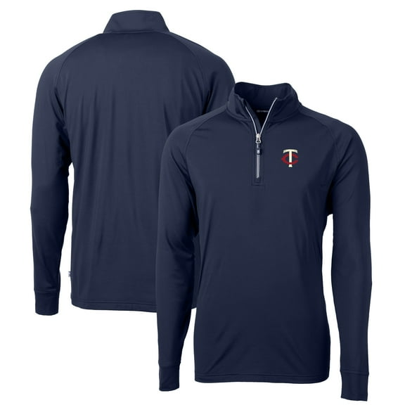 Men's Cutter & Buck Navy Minnesota Twins Big & Tall Adapt Eco Knit Stretch Recycled Quarter-Zip Pullover Top