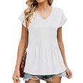 thumbnail image 2 of Delayuji Womens Tops Casual Summer Sleeve T Shirts Trendy Ruffle Short Sleeve Loose V Neck Tunic Tops White S Polyester,Spandex Short Sleeve Shirts for Women, 2 of 9