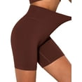 thumbnail image 2 of Gustave Womens High Waist Yoga Shorts Ribbed Seamless Workout Biker Shorts Tummy Control Stretch Leggings Short Pants for Running Athletic Sports "Brown, S", 2 of 9