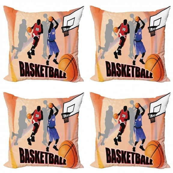 Ambesonne Sports Throw Pillow Cover 4 Pack, Vintage Basketball Art, 18", Orange Black