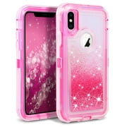 Apple IPhone XS MAX (6.5") Tough Defender Sparkling Liquid Glitter Heart Case Cover