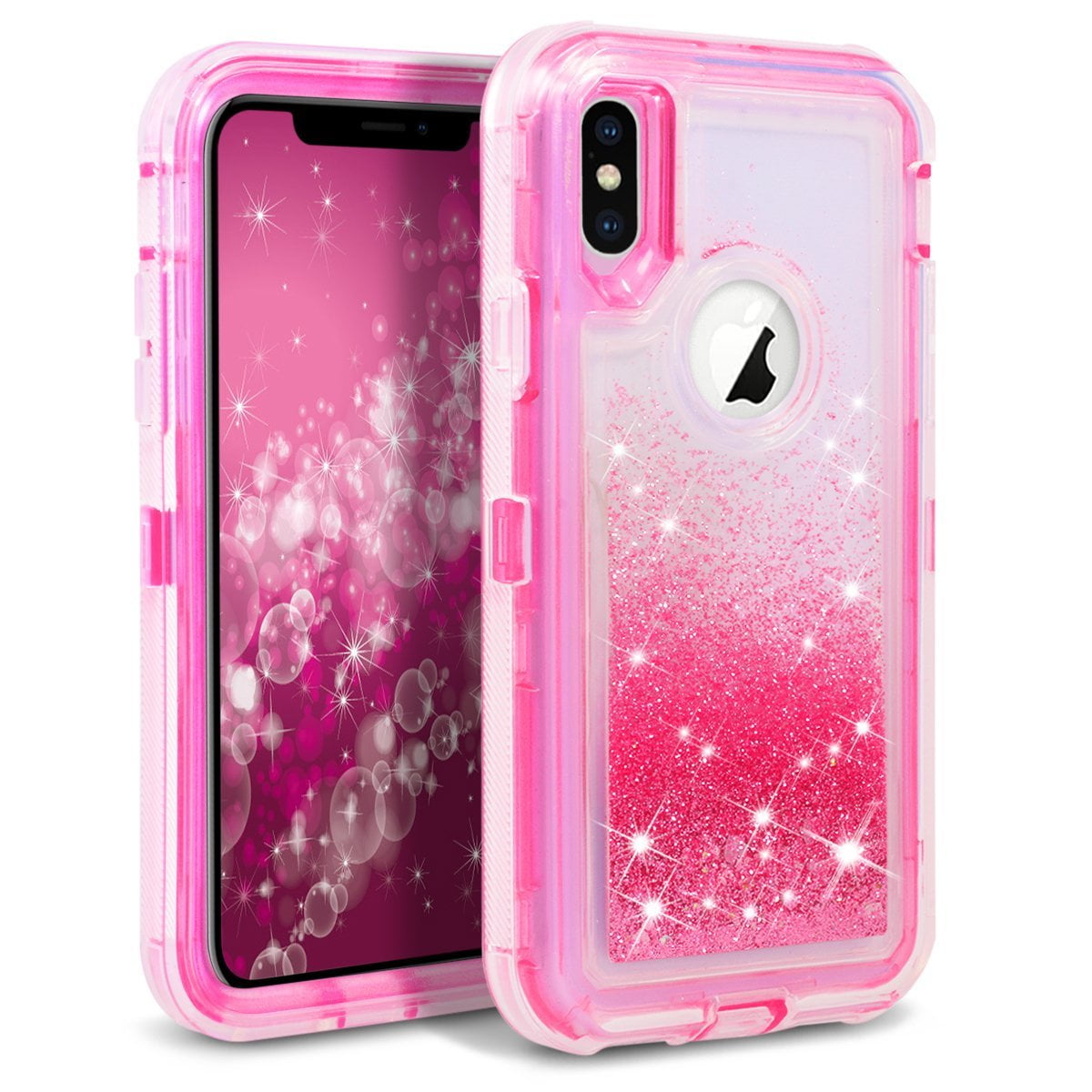 Apple IPhone XS MAX (6.5") Tough Defender Sparkling Liquid Glitter Heart Case Cover