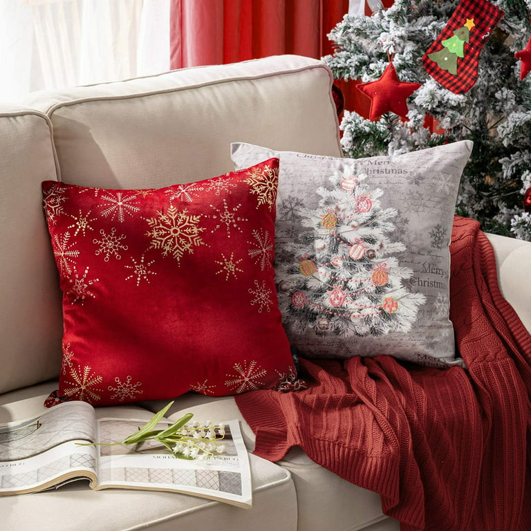 Phantoscope Christmas holiday Decorative Throw Pillow with insert, Pom Pom  Velvet Series, 12 x 20, Red, 1 Pack
