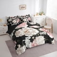 thumbnail image 3 of Manfei Retro Peony Twin Bedding Sets 7-Piece for Women Girls, Vintage Blossoms Bedding Comforter Set, Tropical Floral Sheet Sets, Pink Black Beige Bedroom Decor, 3 of 8