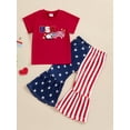 thumbnail image 4 of Aojekbee Baby Girl 4th of July Outfits Short Sleeve Eagle Embroidery T-Shirt + Flare Pants Set Toddler Clothes, 4 of 10