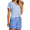 thumbnail image 2 of Teissuly 2PC Women's V Neck Shorts Sleeve Two-piece Comfortable Home Pajamas Set Sports Set, 2 of 5