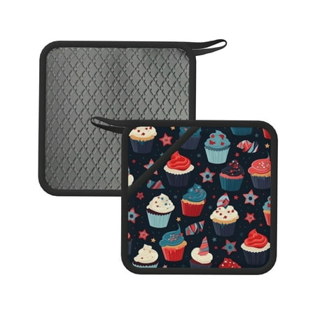 

2pcs Silicone Anti-Hot Hot Pads Oven Mitts Heat Resistant Pot Holders With Pockets Non Slip Oven Glove Potholder For Kitchen Cooking Bbq Baking 7.1in Independence Day Theme