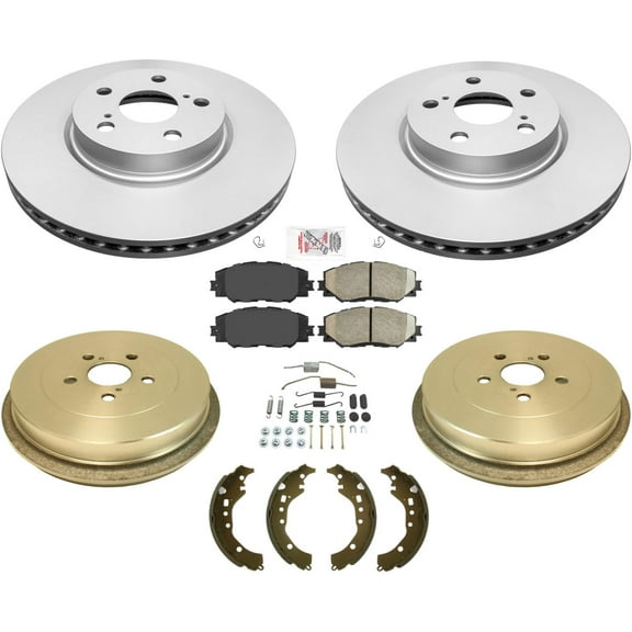 Front Coated Rotors Brake Pads Rear Drums Shoes Springs For 09-15 Toyota Corolla