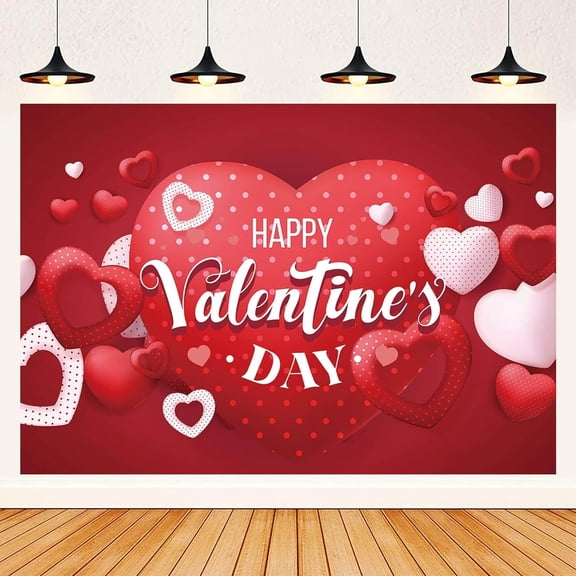 Happy Valentine's Day Backdrop Banner 73 x 43 Inch Large Size Red Heart Valentine's Background Banner Valentines Party Decorations Supplies Photo Booth Prop,A
