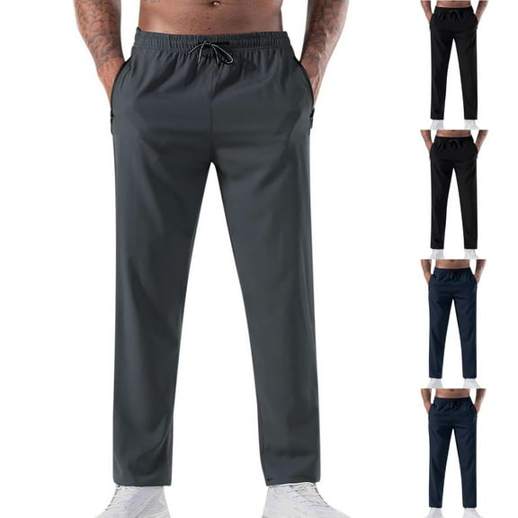 Sakmal Quick Dry Sweatpants for Men Open Bottom Wide Leg Drawstring Cooling Pants with Pockets Black Casual Mens Sweatpants L