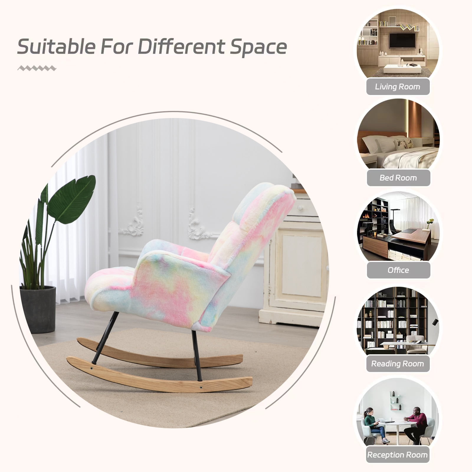 Nursery Rocking Chair, Upholstered Glider Rocker with High Backrest, Comfortable Stylish Accent Armchair with Padded Seat for Living Rooms, Bedrooms, Offices