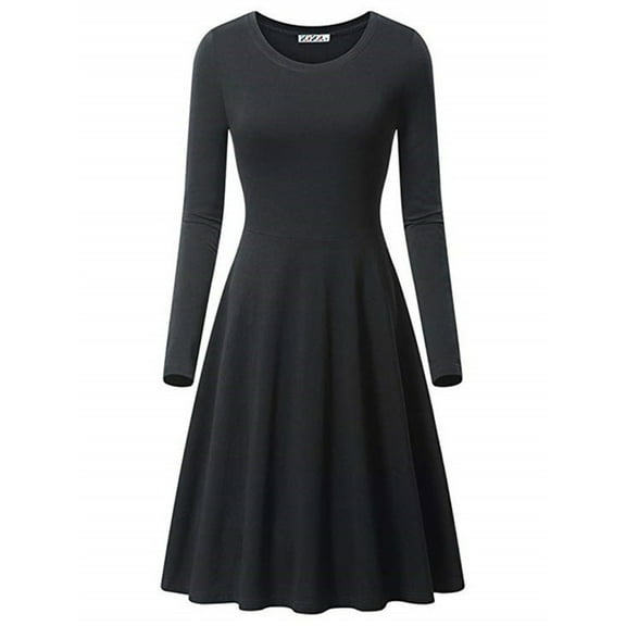 Blczomt Midi Womens Holiday Dress Plain Long Sleeve Black Dressy Casual A Line Elegant Formal Crew Neck Dresses