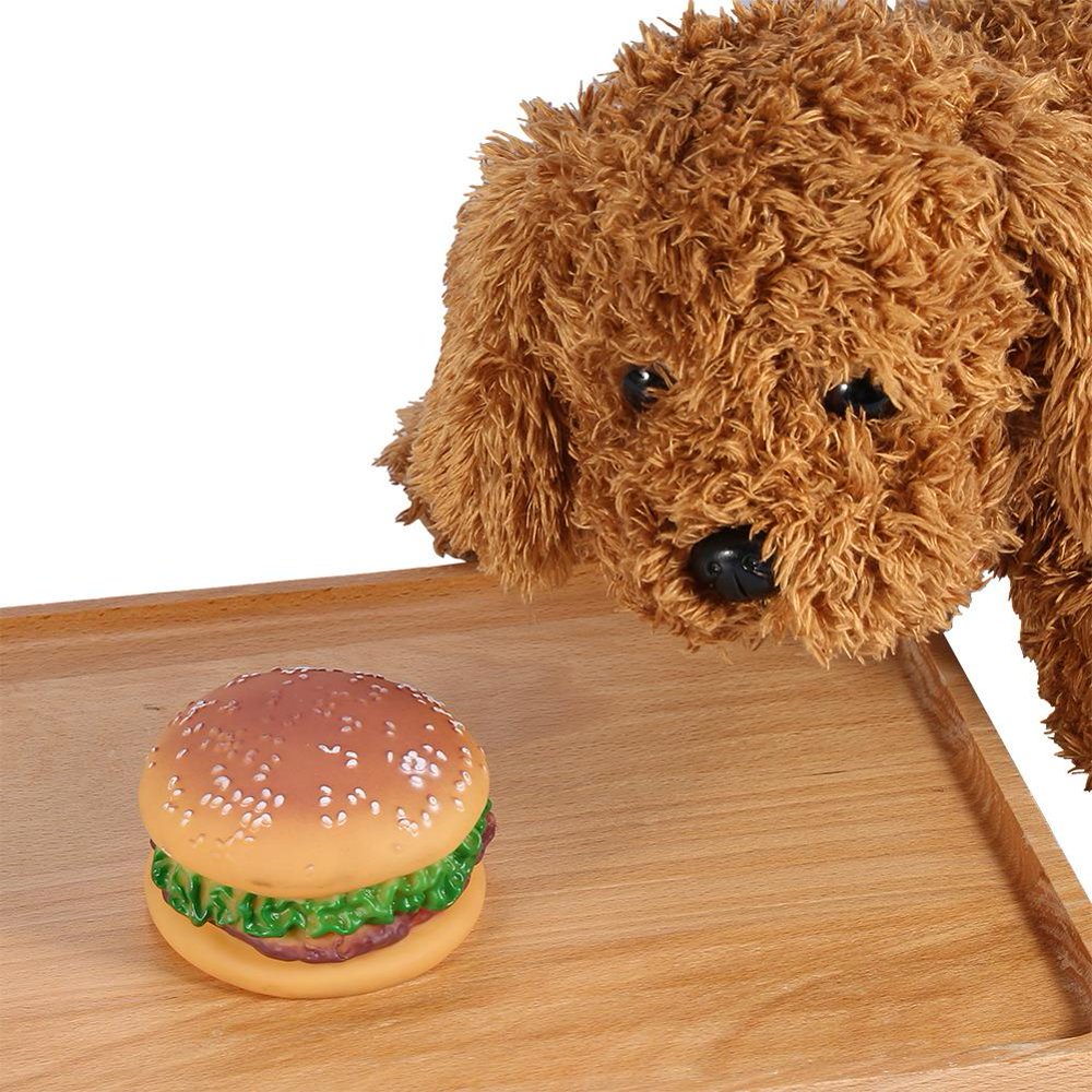 Mgaxyff 1Pc Creative Pet Toy Sound Hamburger Food Shaped Squeaky Puppy