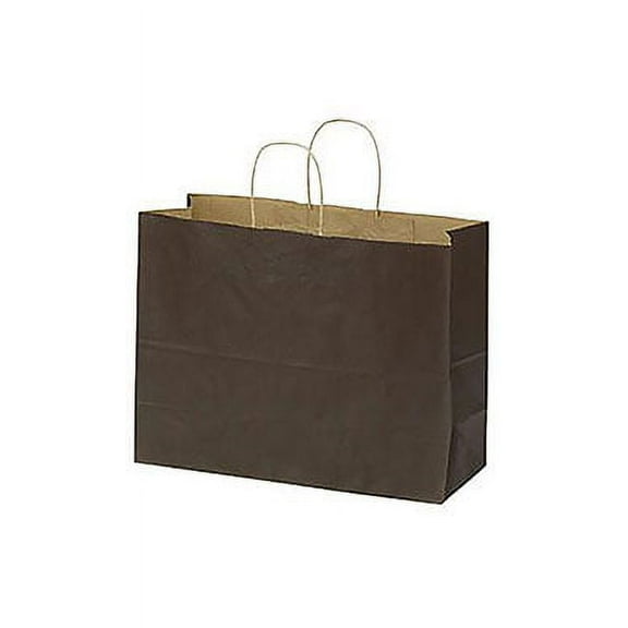 SSWBasics Large Chocolate Paper Shopping Bags - 16”L x 6”D x 12 ½”H - Case of 100 - Kraft Bags - Large Paper Bags with Handles  16x6x12 | Large Shopping Bags with Handles | Chocolate Brown Retail Bags