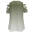 thumbnail image 5 of Sage Green Gradient Womens Summer V Neck Zipper Top Short Sleeve T Shirt Off Shoulder Top Casual Classy Loose Shirts, 5 of 7