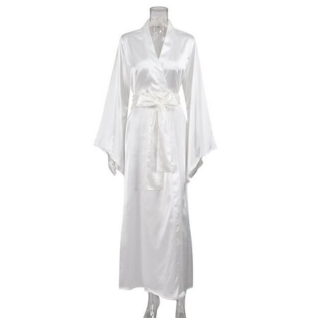

QWZNDZGR Hiloc Solid Color Sleepwear Robe Lace Up Peignoirs For Women Pajama Flare Sleeves Bathrobes Female Nightwear Elegant Loungewear