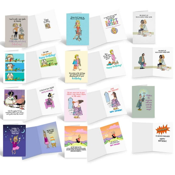 Funny Birthday Card Assortment for Women- Full Color Front & Inside! - Bulk Set