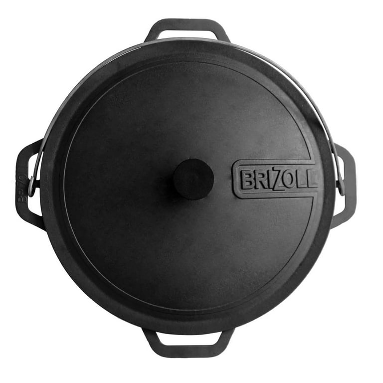 BRIZOLL Cast Iron Uzbek Kazan Dutch Oven Pot with Lid 8.5 qt. (8 L) Asian Cauldron Camping Wok Cooking Kitchen