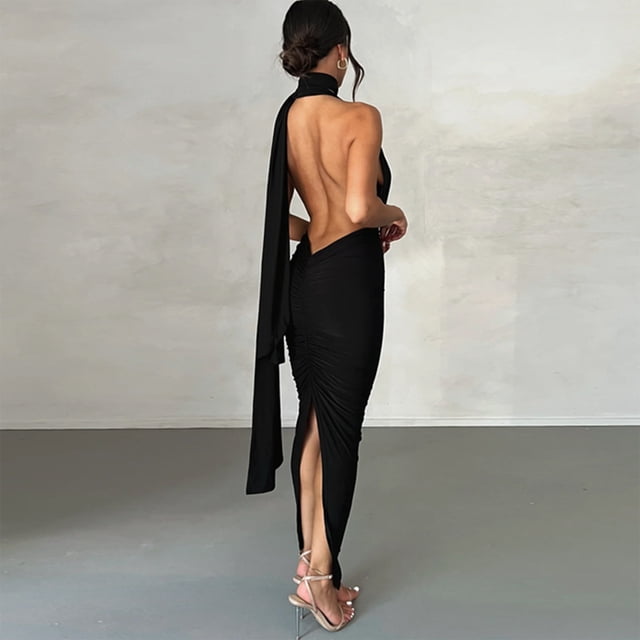 Vestido Dividido De Damas Vestido ajustado de noche para mujer Vestido sin espalda sexy con escote en V profundo (Negro S) Cgtredaw Para estrenar